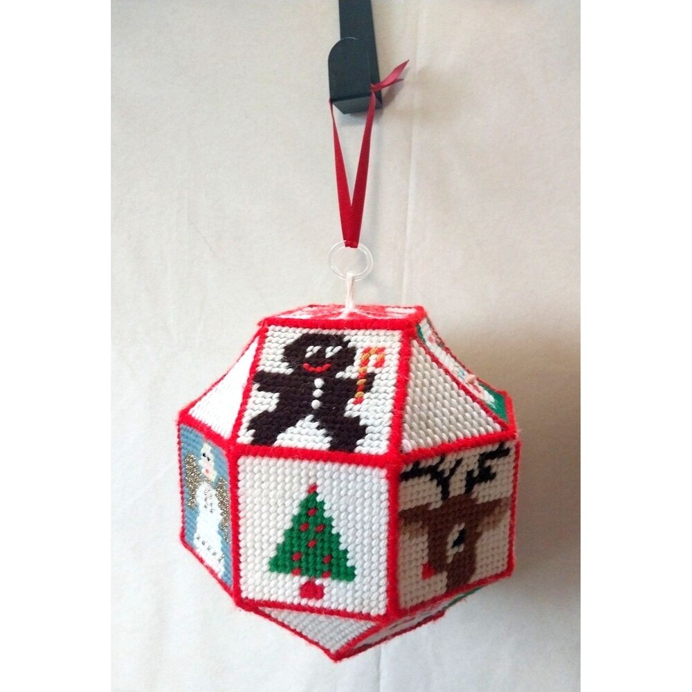 Vtg Handmade Plastic Canvas Christmas Musical Ornament Red Green Hanging Decor